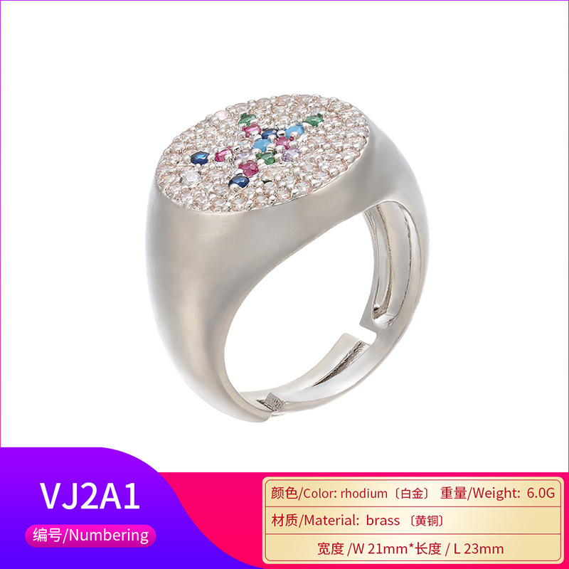 Mixed Color Micro Setting Ring Opening Adjustable Color Zirconium Ring Colorful Crystals Micro Setting Ring Accessories European And American Popular Vj2 display picture 2