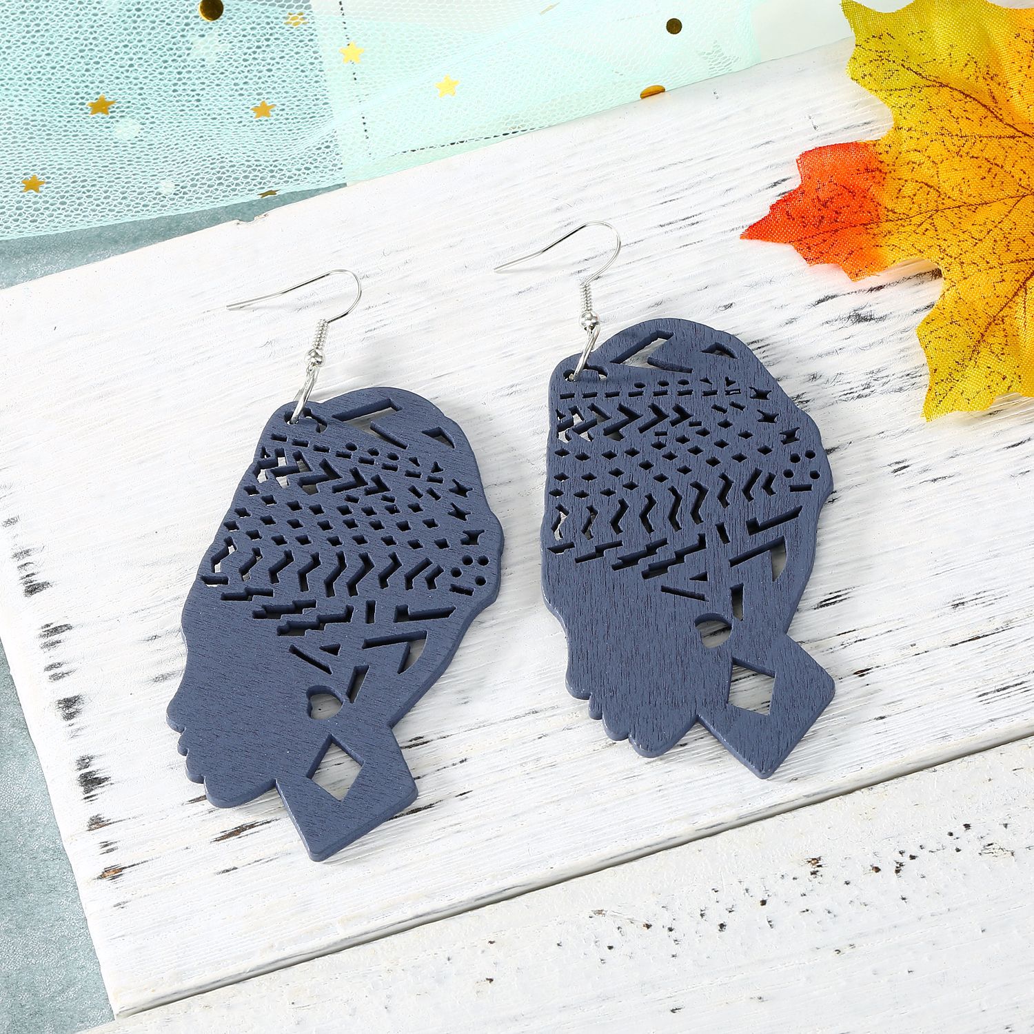 Carved Hollow Head Wood Large Earrings Wholesales Fashion display picture 6
