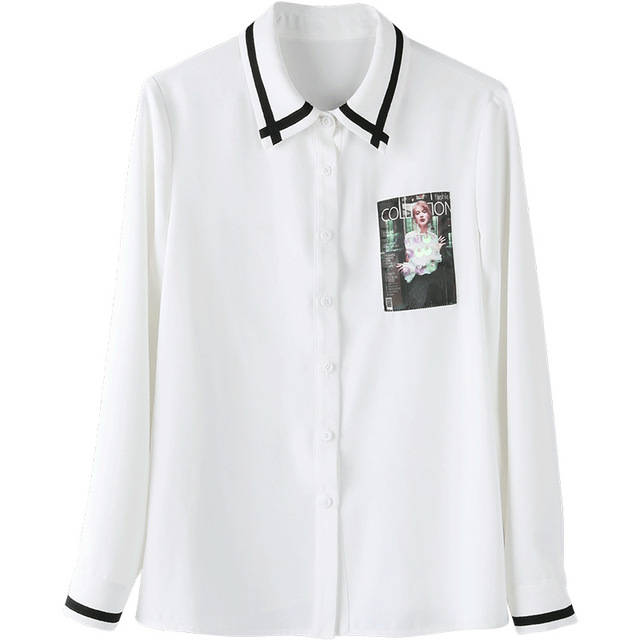 Printed shirt Female Autumn cardigan blouse Female chiffon blouse