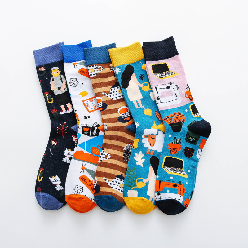 Unisexe De Base Vêtement De Rue Dessin Animé Coton Jacquard Crew Socks Une Paire display picture 3