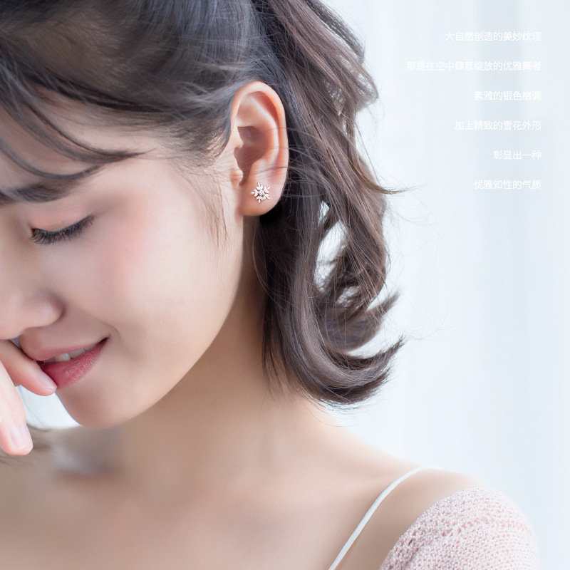 Zhenrong plateado s925 plata copo de nieve Stud pendientes moda europea y americana diamante flor collar personalidad temperamento colgante joyería del oído