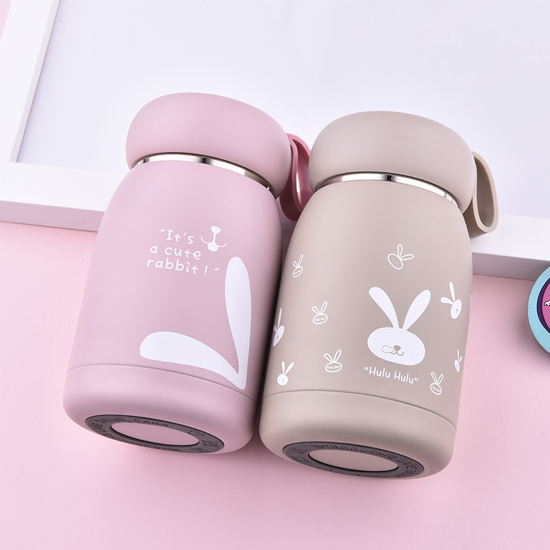 Net Red vacuum cup originality lovely lady children Water cup student Handle Thermos customized logo Lettering