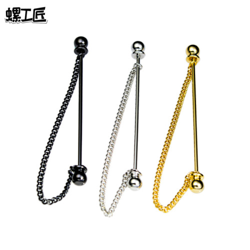 Wow! Round ball with trailing spiral collar pin metal chain tassel men's brooch Korean-style shirt corner buckle pin
