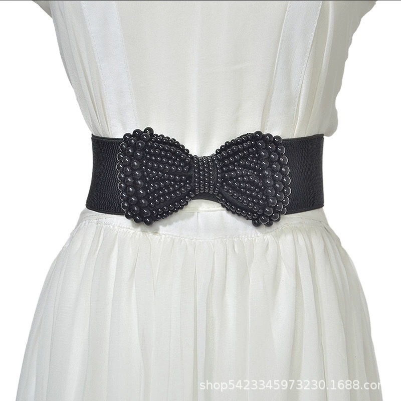Специальная цена, новый Эластичный жемчужный пояс с бантом и жемчугом, сшитый вручную, женский эластичный чехол с широкой талией