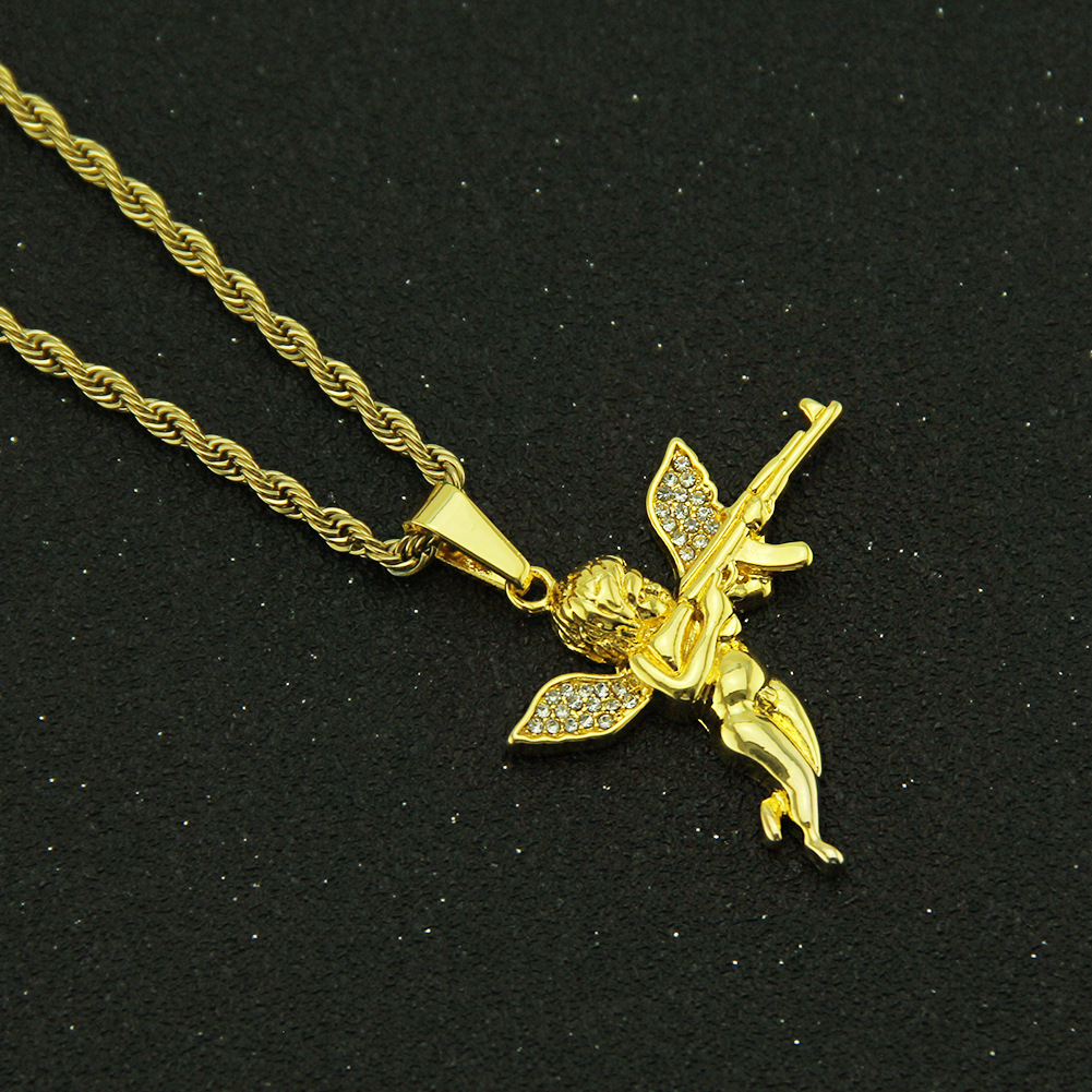 Gioielli con ciondolo accessori per pistola angelo da uomo con collana con ciondolo con diamante angelo vendetta in stile designer_voghion.com