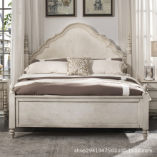 美式实木橡木床定制家具仿古白色做旧双人床主卧1.8米复古婚床
