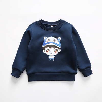 Children Long sleeve Sweater Autumn and winter Cartoon jacket T-shirts thickening Plush pure cotton Rib Sweater