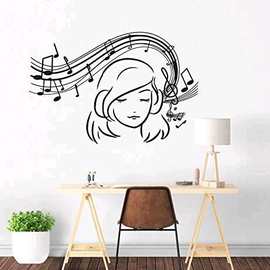 创意听音乐的女孩 音符五线谱图案 精雕艺术家居装饰墙贴