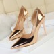 18188-1 Euramerican high heel shoes Simple fine heel metal heel high heel shallow pointed side hollow sexy single shoes