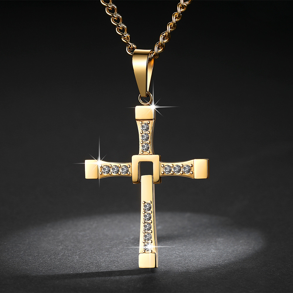 Holiday Occasion Stainless Steel Material Simple Style Cross Stainless Steel Inlay Zircon Pendant Necklace