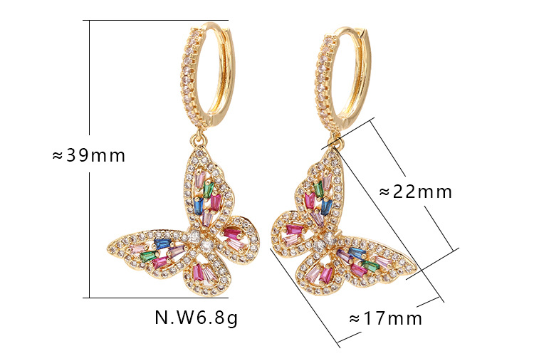 fashion color zircon goldplated butterfly earrings wholesalepicture1