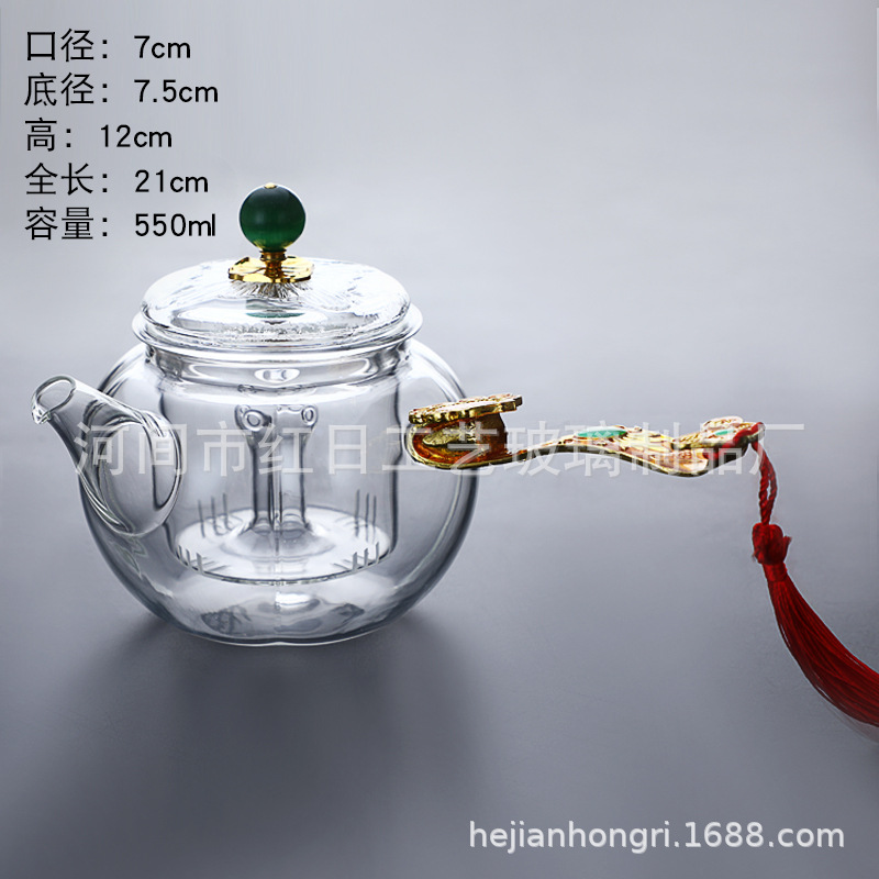 耐热玻璃黑茶蒸汽煮茶壶 电陶炉蒸茶木柄侧把过滤泡茶玻璃蒸茶壶