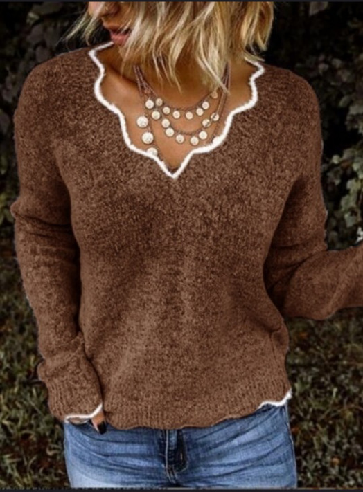 large size V-neck knitted solid color pullover sweater nihaostyles wholesale clothing NSGYX84431