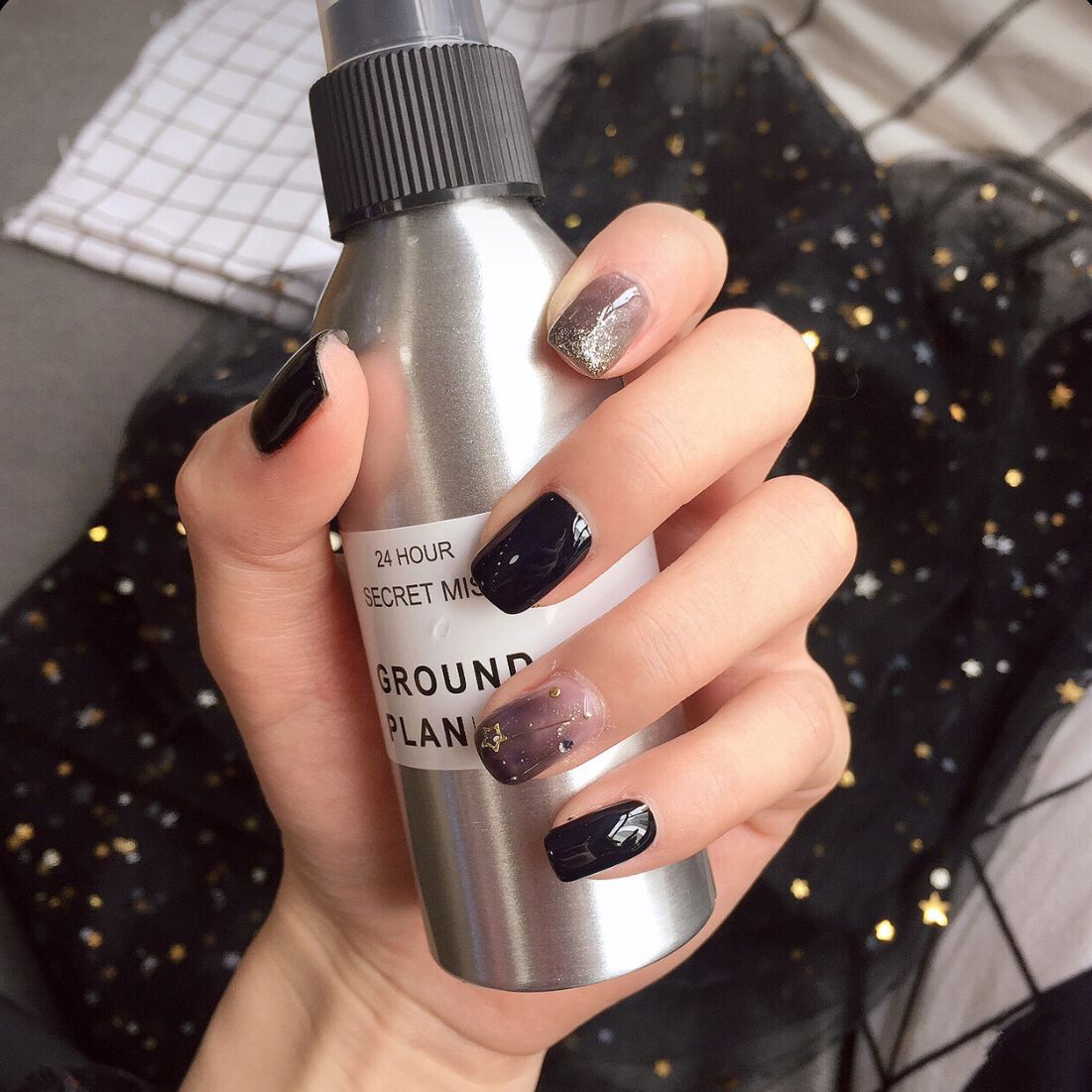 black ins Europe and America bride Japan and South Korea Wearing Nail enhancement finished product A piece of Fake nails Patch Nail enhancement black Xingyue