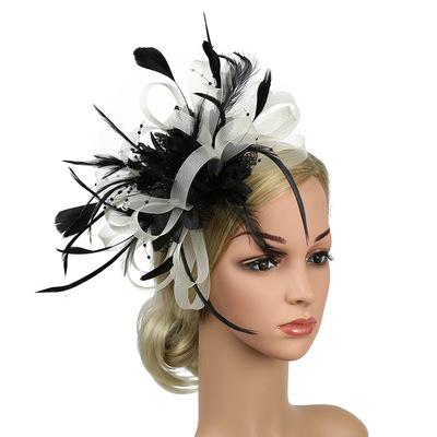 Party hats Fedoras hats for women Feather headdress lady headdress net top hat Jockey Club hairpin