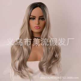 欧美女假发染色中分长卷发短发时尚微卷水波纹中长发金色短卷发套