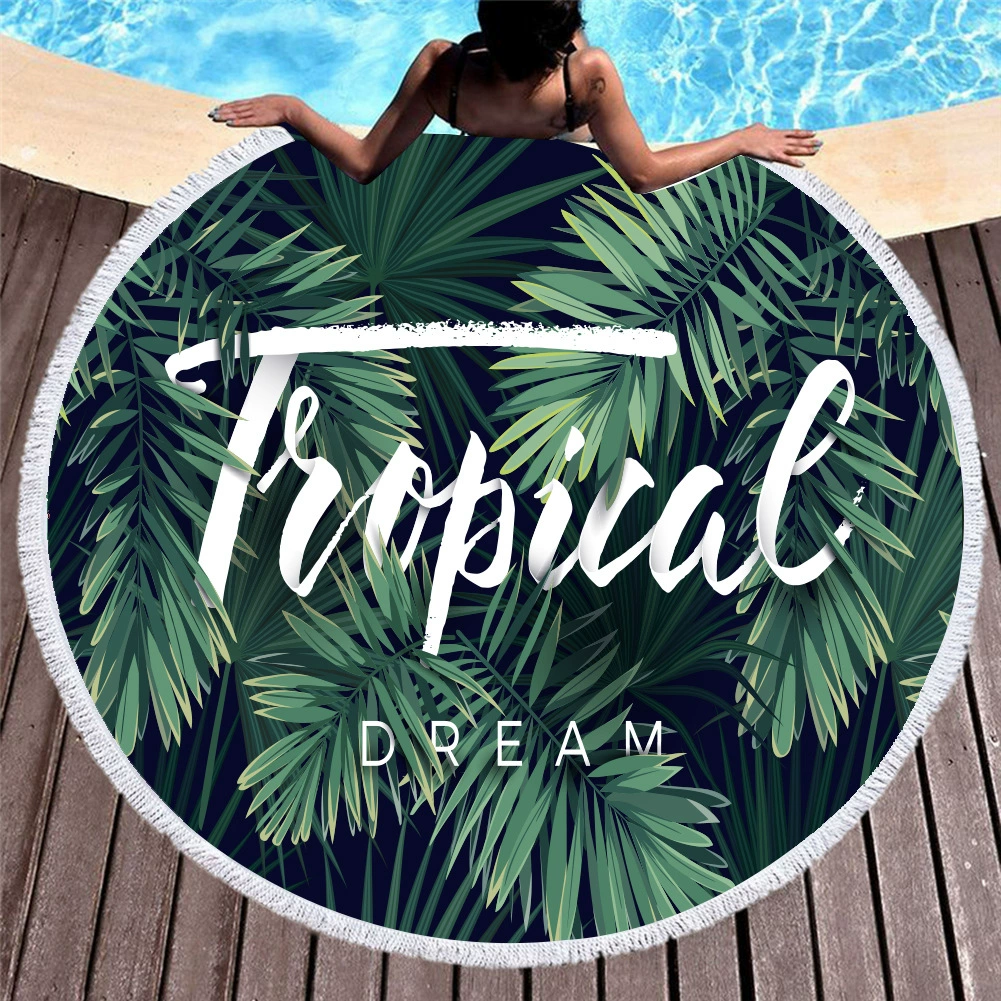 Amazon Мода Европейская и американская круглая печать пляжное полотенце микрофибра цифровая печать пляжное банное полотенце интернет красные листья