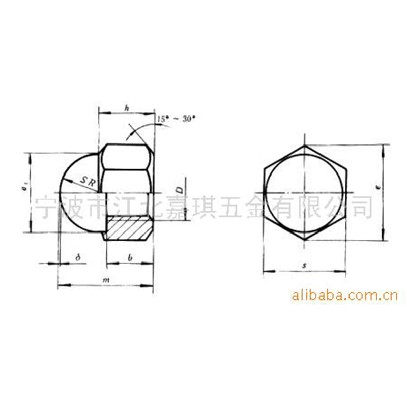供应不锈钢SUS304DIN1587 盖形螺母