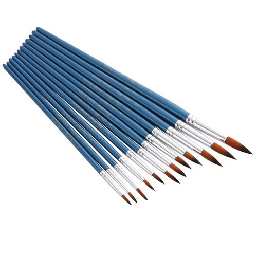 12 pieces of pearlescent blue two-color nylon pointed brushes, watercolor brushes, special hooking pens for digital oil painting