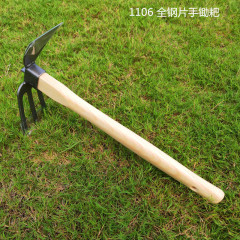 花園木柄鋼質小鋤頭園林鋤草平頭花鋤農用工具兩用鋤耙廠家批發