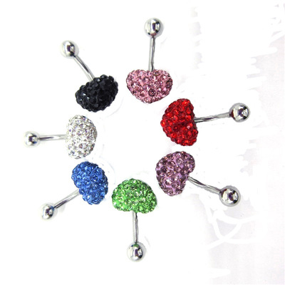 自产自销陶泥满钻球桃心肚脐环不锈钢饰品香巴拉穿剌耳环|ms