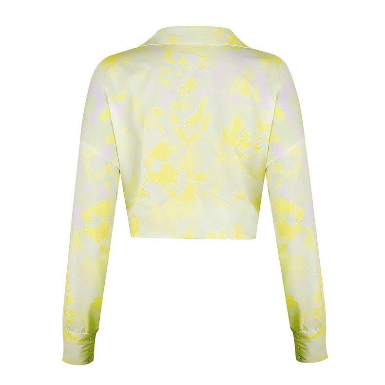 autumn new women's print long sleeve lapel shirt NSKX6073