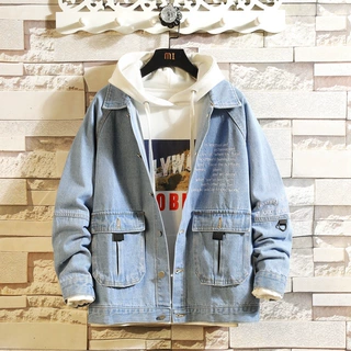 【加工定制】秋季字母刺绣牛仔夹克工装多口袋外套绣花青年衣服
