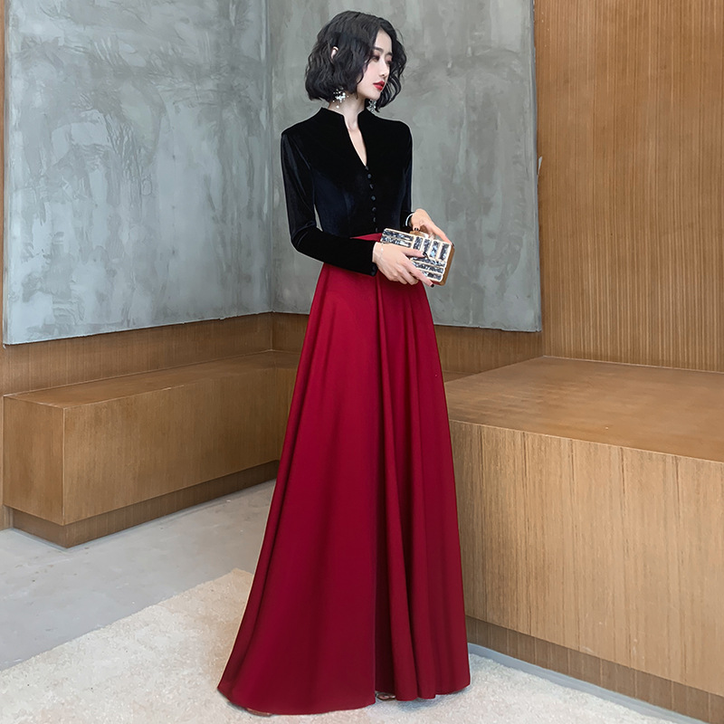 敬酒服新娘2019新款秋冬酒红色长袖显瘦答谢宴晚礼服宴会连衣裙女|ms