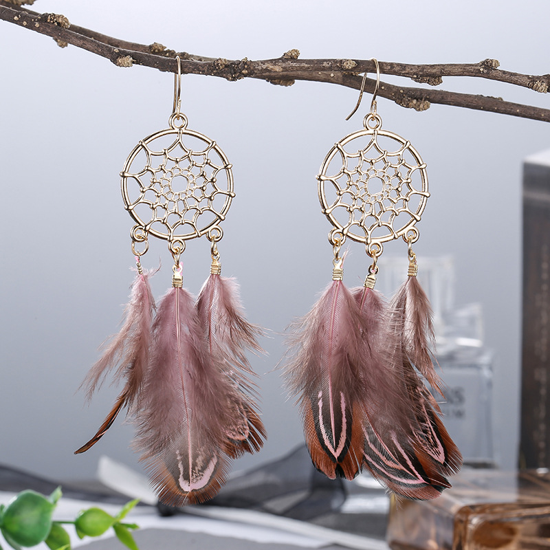 1 Paire Style Ethnique Bloc De Couleur Placage Alliage · Plume Boucles D'oreilles display picture 3