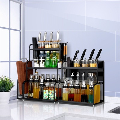 Stainless steel black kitchen Shelf Supplies Storage household mesa Flavor Seasoning Shelf Tool carrier