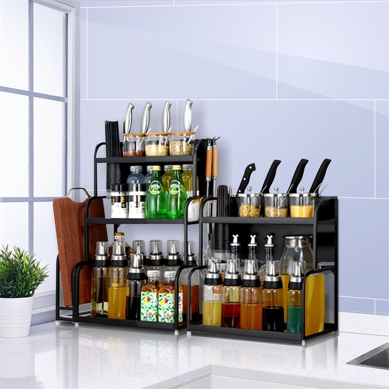 Stainless steel black kitchen Shelf Supplies Storage household mesa Flavor Seasoning Shelf Tool carrier