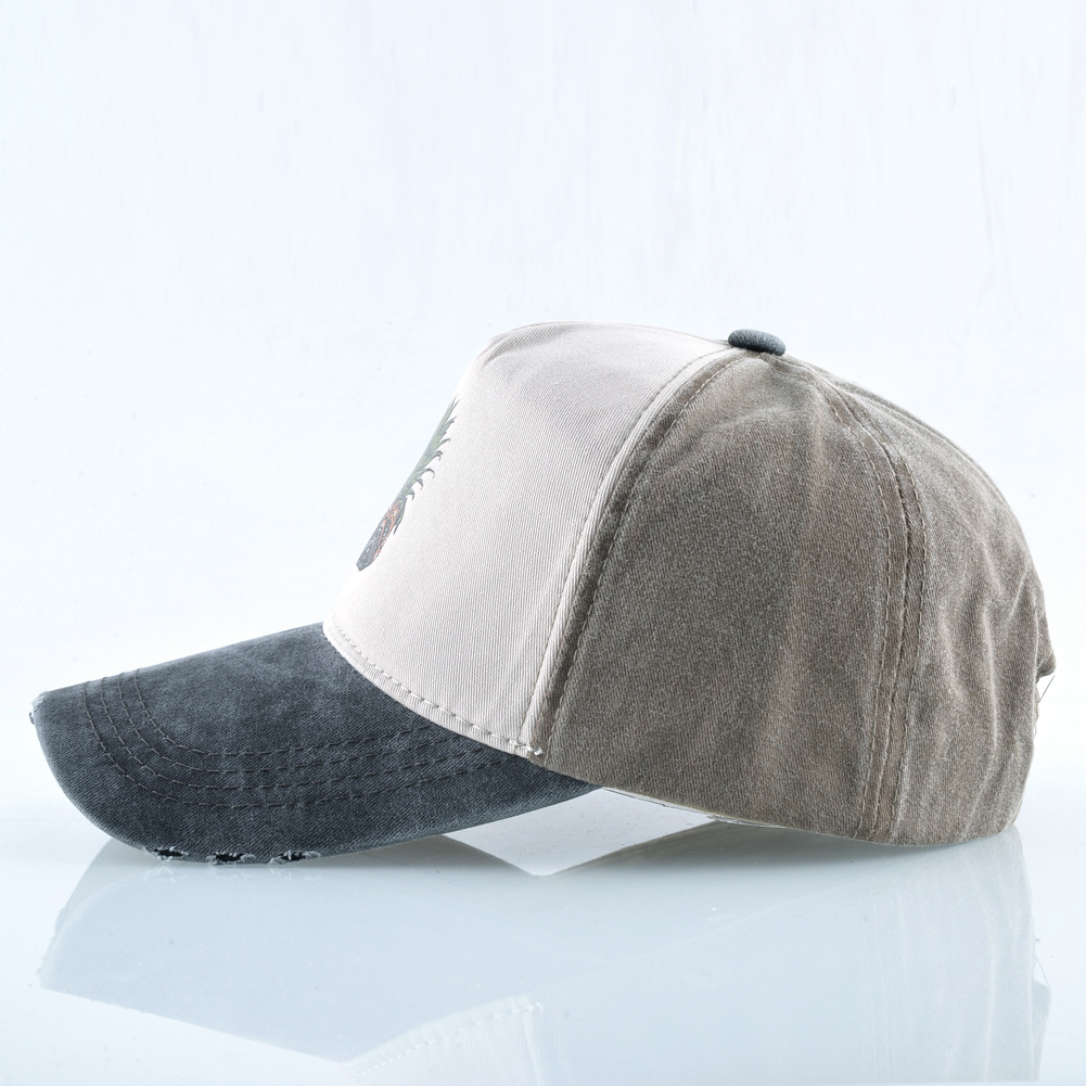 Cappellino da baseball in denim lavato con stampa ananas e cane, ideale per donna, primavera/estate, street dance, hip hop, coppia, taglia unica, regolabile, con becco d'anatra._voghion.com