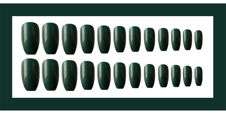 Parche de uñas postizas blancas de color verde oscuro 24 piezas de uñas de uñas terminadas de estilo medio uñas trapezoidales de color sólido image 7