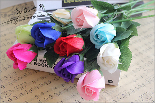 Chinese Valentine's Day Rose Flower Pole Sunflower Universal Green Leaf Flower Pole Manufacturer Wholesale Simulation Flower Soap Flower Pole