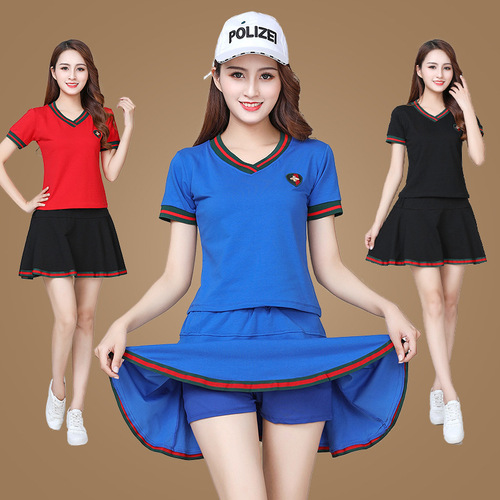 Square dance clothing set for middle-aged and elderly women, short-sleeved dance top, summer new pure cotton team ghost step dance performance uniform
