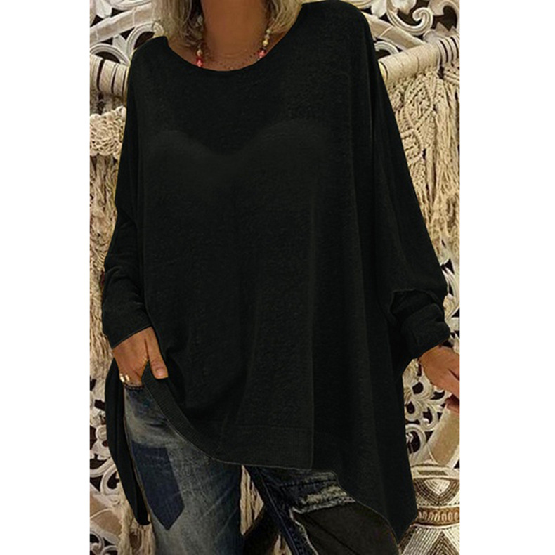 solid color loose round neck long-sleeved top NSKX10137