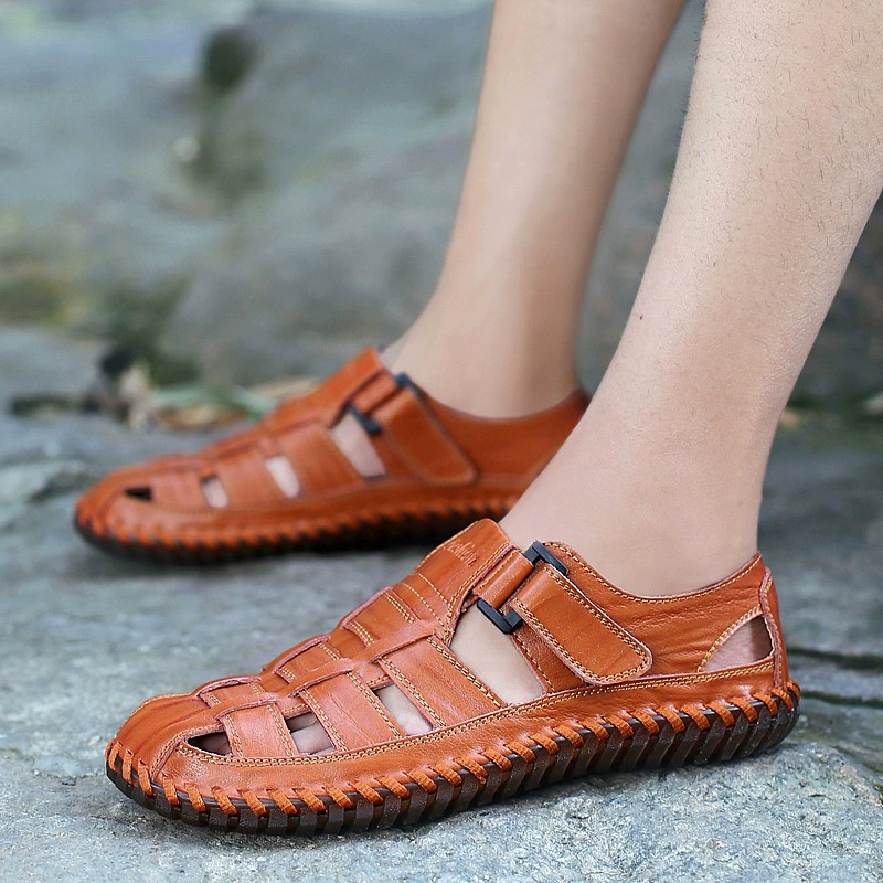 Очень большой размер 45 закрытые кожаные 46 мужские сандалии летние плюс размер 47 плюс размер расширенные модные повседневные сандалии