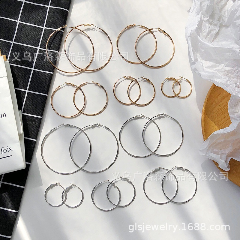 Nickel free color retention S925 Sterling Silver Hoop Versatile Europe and America Exaggeration Trendsetter Original design lady circle Earrings