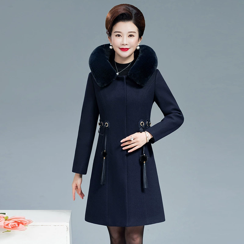 Д demi-season down jacket for mother, long woolen coat, increased thickness, for middle age, mid-length