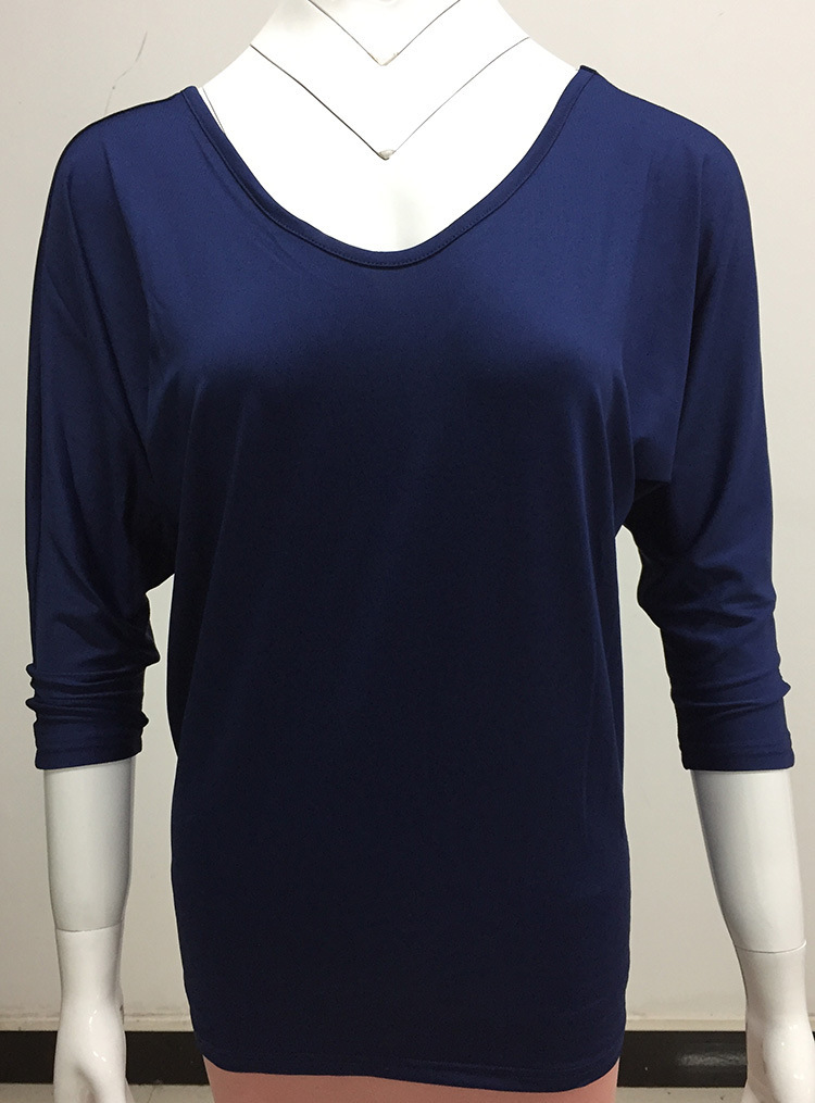 Fashion Solid Color Polyester V Neck 3/4 Length Sleeve Batwing Sleeve Button T-shirt display picture 10