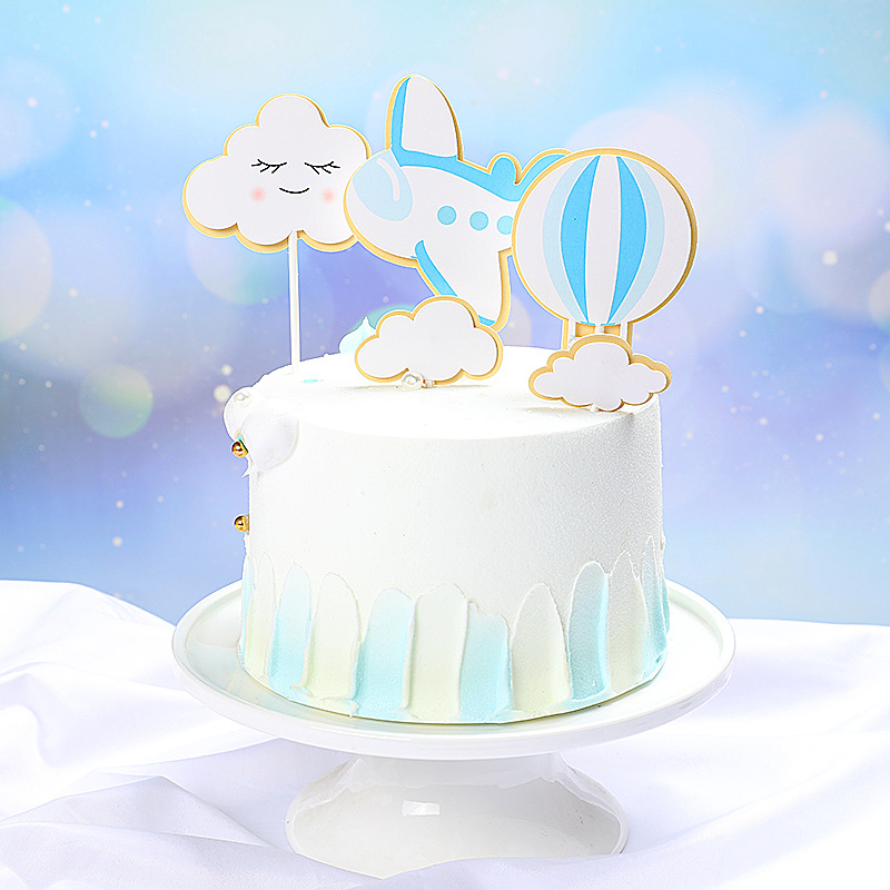 蛋糕装饰插牌 云朵热气球飞机 儿童主题生日蛋糕装饰套装