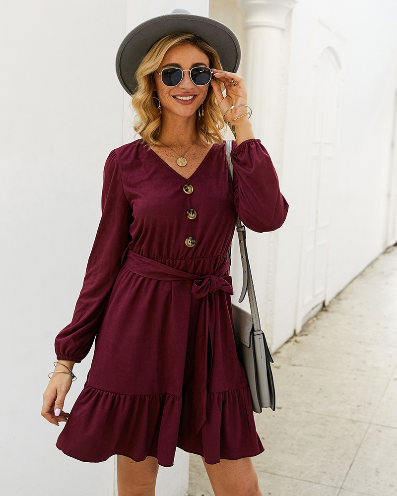 fashion pure color V-neck dress wholesale NSKA1640