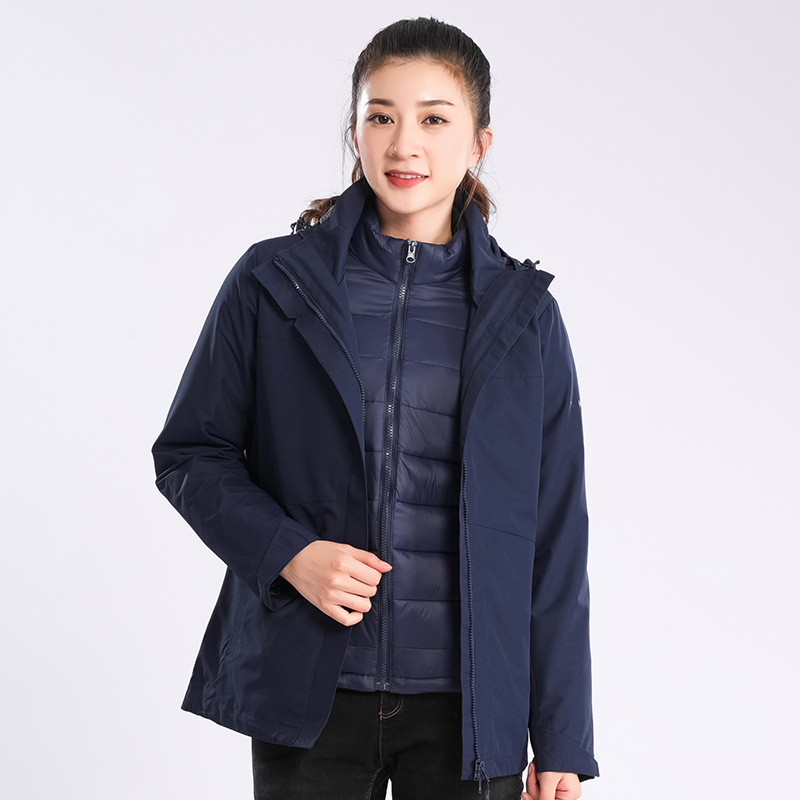 跨境供货多功能三合一两件套冲风衣 可拆卸羽绒棉内胆情侣冲锋衣