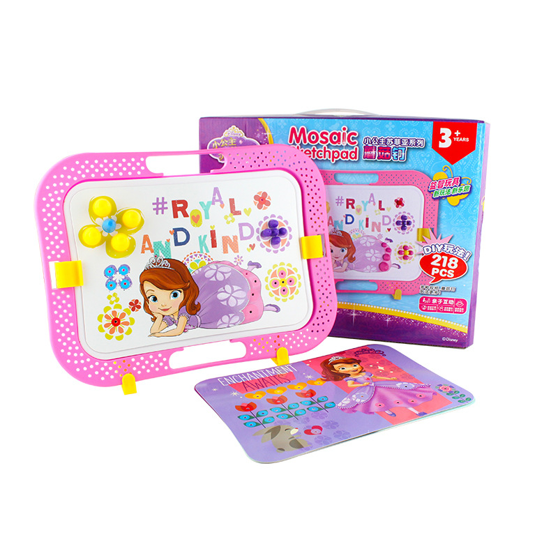 迪士尼幼儿童苏菲亚/米奇蘑菇钉拼插拼豆拼图宝宝早教益智力玩具