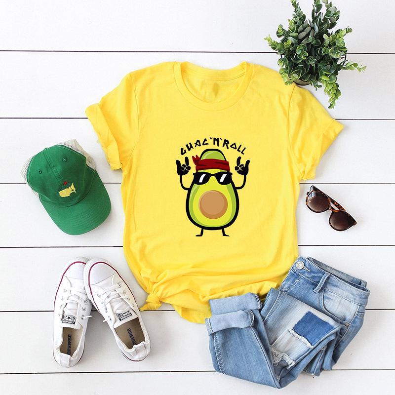 playera de manga corta de verano para mujer fun spoof rock avocado NSSN2576