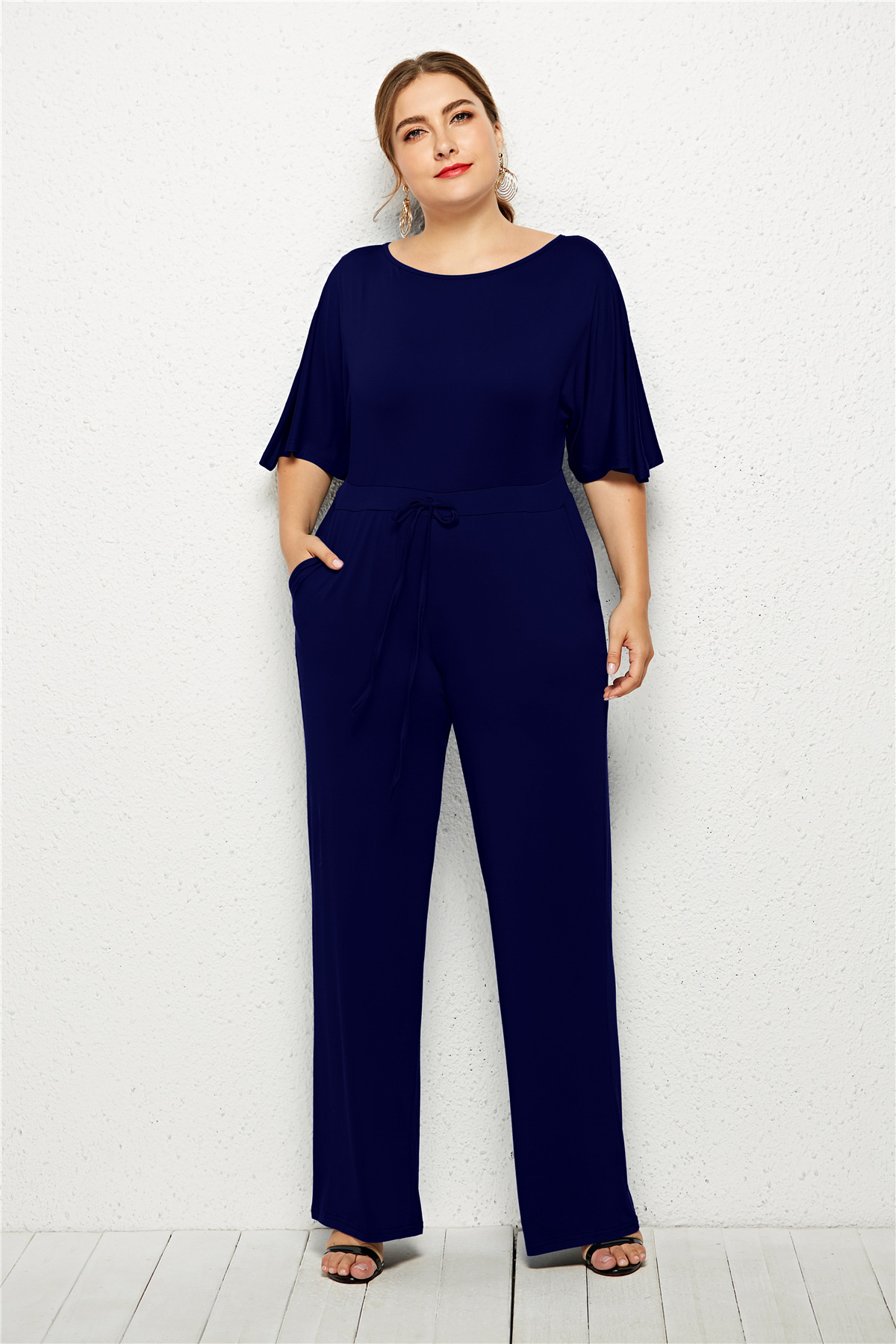 plus size casual solid color wide leg pants NSLM30310