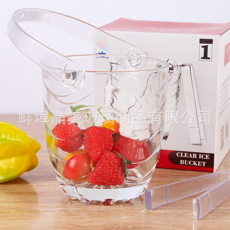 手提玻璃冰桶酒吧香槟冰镇啤酒冰粒冰块欧式红酒冰粒桶小号冰块桶