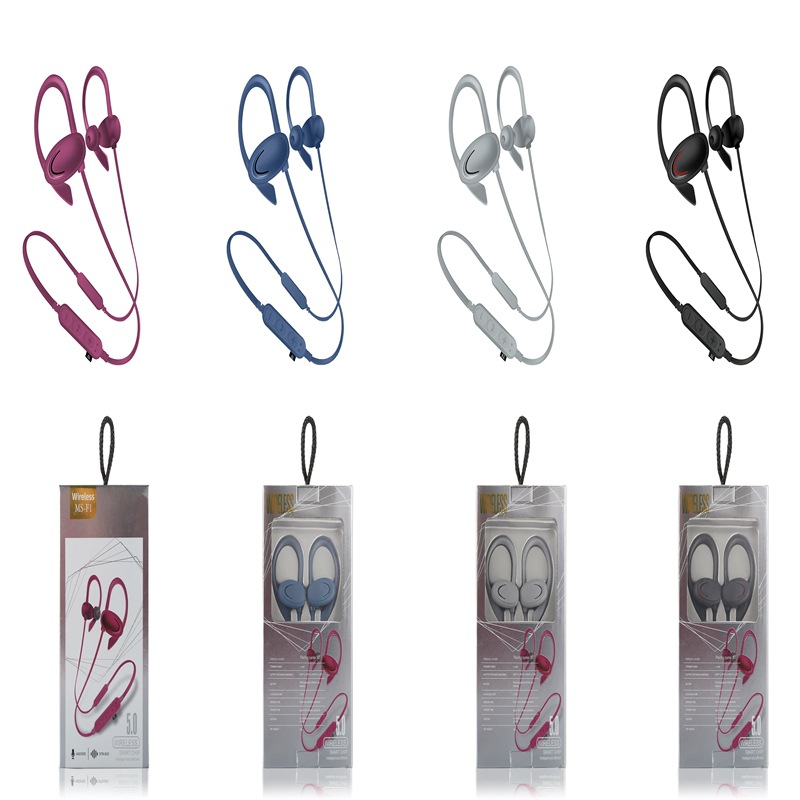 新款MS-F1运动无线蓝牙耳机5.0 磁吸功能插TF卡 播放挂耳式立体声