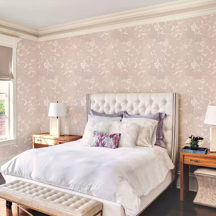 现代简约美式田园花无缝墙布卧室客厅电视背景防水防水防潮无纺布
