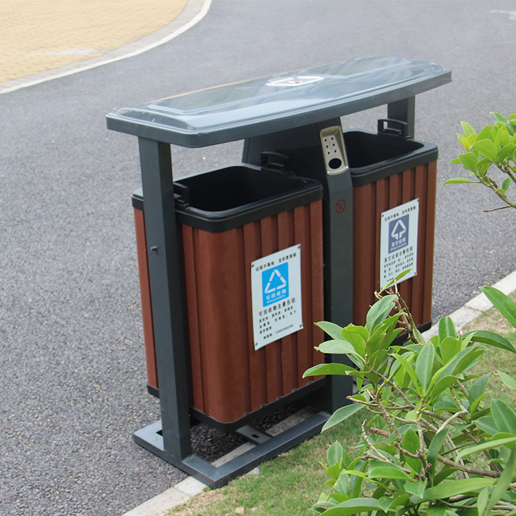 户外小区钢制方形分类果皮箱公园园林景观垃圾桶热卖